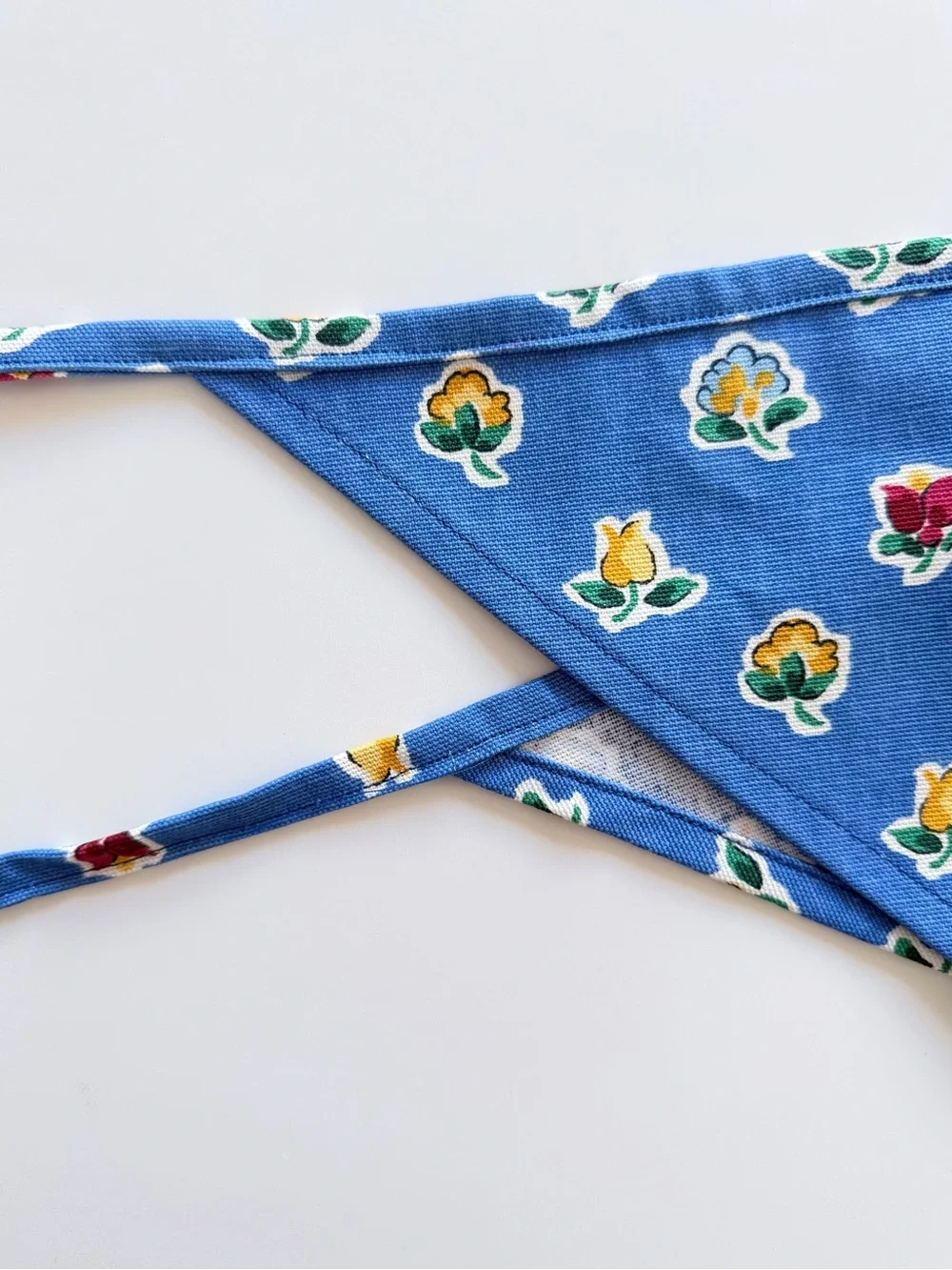 Handmade Blue Floral Tie Bandana Head Scarf Waist Scarf Cottagecore Cotton - Picture 6 of 8